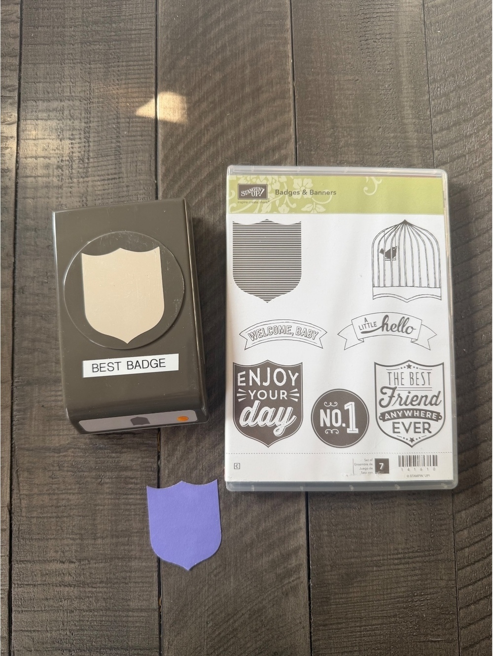 Stampin’ Up Badges & Banners stamp set with Best Badge shape punch